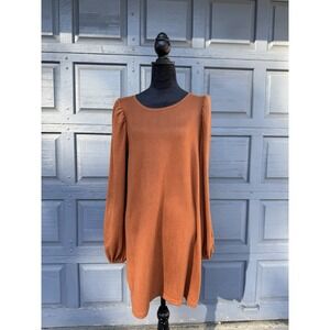 Nine West Women's Large Orange Sweater Dress With‎ Shoulder Puffs Long Sleeve!